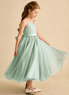 Azazie Patootie vestidos de niña de las flores Vestido de Agave de Tul de Corte En A con Tirante Espagueti image4