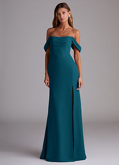 Azazie Saige Jurken voor bruidsmeisjes Converteerbaar Jurk van Chiffon met A-Lijn Off the Shoulder Inkt Blauw image3
