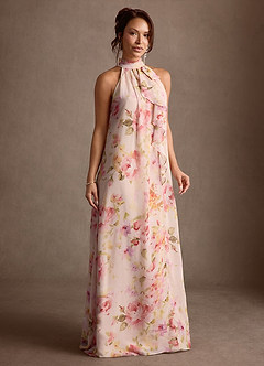 Azazie Camilla Mother of the Bride Dresses Pale Yellow Floral A-Line Pleated Chiffon Dress image4