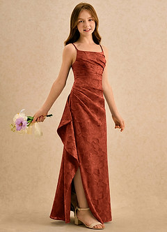 Azazie Cannoli Girls Formal Flower Girl Dresses Auburn A-Line Pleated Floral Burnout Dress image1