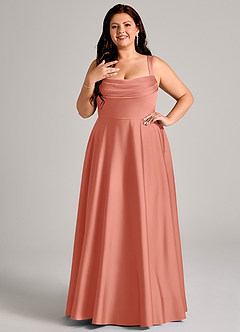 Azazie Shaude Bridesmaid Dresses Salmon Pink A-Line Pleated Stretch Satin Dress image8