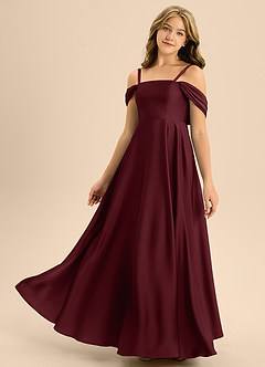 Azazie Rowena Junior Vestido de Cabernet de Satén Elástico de Corte en A con Lazo image6