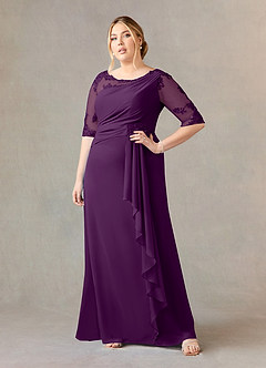 Azazie Dionysus Final Sale Grape A-Line Boatneck Lace Chiffon Dress image6