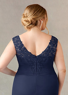 Azazie Edelin Mother of the Bride Dresses Dark Navy A-Line Sweetheart Neckline Pleated Mesh Dress image13