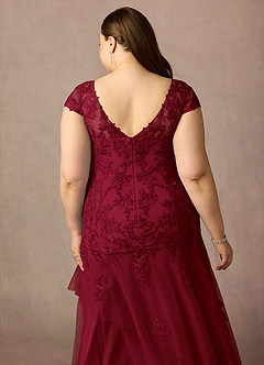 Azazie Romy Mother of the Bride Dresses Burgundy Mermaid V-Neck Sequins Tulle Dress image12