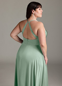 Azazie Davis Bridesmaid Dresses Agave A-Line Pleated Stretch Satin Dress image12