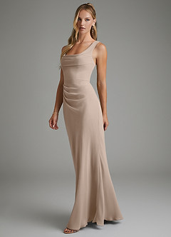 Azazie Asa Bridesmaid Dresses Taupe Sheath Corset Chiffon Dress image4