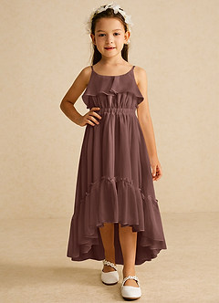 Azazie Karmen Flower Girl Dresses Espresso A-Line Ruched Chiffon Dress image5
