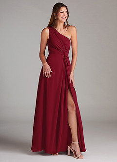 Azazie Brooke Bridesmaid Dresses Burgundy A-Line One Shoulder Chiffon Dress image4