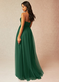 Azazie Roni Vestidos de damas de honor Vestido de Verde Oscuro de Tul de Corte en A Convertible con Escote de Corazón image3