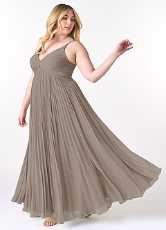 Azazie Raychelle Robes de demoiselle d'honneur Robe Trapèze en Mousseline de soie Col en V Taupe image9
