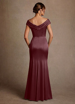 Azazie Aberdeen Mother of the Bride Dresses Sangria Sheath Pleated Stretch Satin Dress image2
