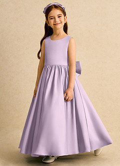 Azazie Nellia Flower Girl Dresses Frosted Lilac A-Line Bow Matte Satin Dress image3