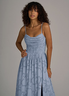 Azazie Lettie Abiti da Damigella Abito A-Line in Burnout Floreale Corsetto Blu Polveroso image2