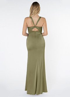 Azazie Mero Bridesmaid Dresses Pistachio Sheath Pleated Stretch Satin Dress image2