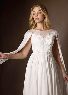 Azazie Linnea Wedding Dresses Diamond White A-Line Scoop Chiffon Dress image12