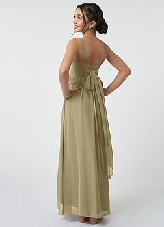Azazie Kora Junior Moss Green A-Line Pleated Chiffon Dress image4