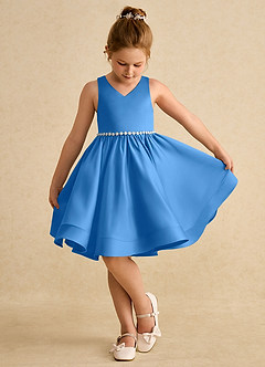 Azazie Julietta Flower Girl Dresses Blue Jay Ball-Gown Convertible Tulle Dress image4