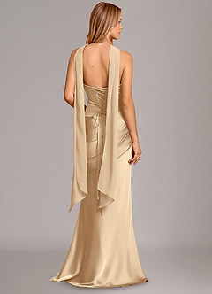 Azazie Pelagia Bridesmaid Dresses Champagne Mermaid Corset Stretch Satin Convertible Dress image4