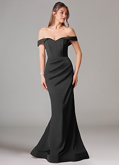 Azazie Everly Bridesmaid Dresses Black Mermaid Off the Shoulder Stretch Satin Convertible Dress image3