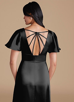 Azazie Lani Final Sale Black A-Line Metallic Satin Dress image2