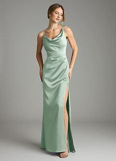 Azazie Samara Robes de demoiselle d'honneur Robe Sirène en Satin extensible Plissée Agave image1