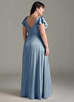 Azazie Omari Vestidos de damas de honor Vestido de Azul Polvoriento de Satén Elástico de Corte en A image9