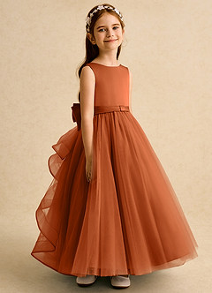 Azazie Lior Flower Girl Dresses Burnt Orange Ball-Gown Pleated Tulle Dress image3