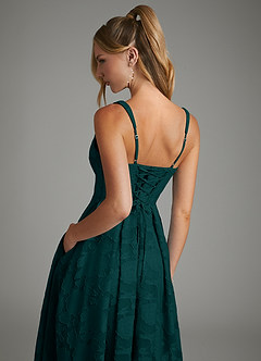 Azazie Isabella Bridesmaid Dresses Pine A-Line Corset Floral Burnout Dress image2