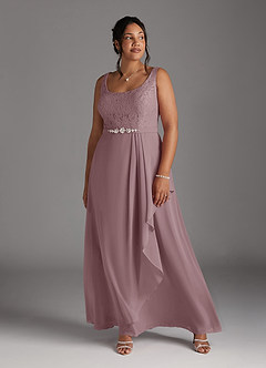 Azazie Ainsling Abiti per la Madre della Sposa Abito A-Line in Chiffon in Pizzo con Scollo Quadrato Rosa Polverosa image15