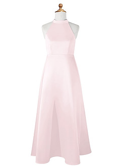 Azazie Laurel Vestido de Rosa Rubor de Satin Mate de Acampanado image6