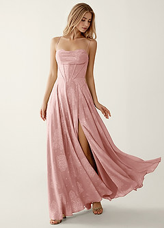 Clementigtle Powder Pink Embossed Clipped Jacquard Prom Dress image4