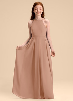 Azazie Arianthe Junior Vestido de Champán Rosado de Gasa de Corte en A con Plisado image3