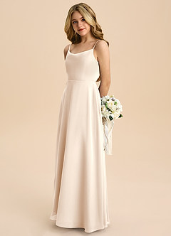 Azazie Shale Junior White Alabaster A-Line Bow Chiffon Dress image6