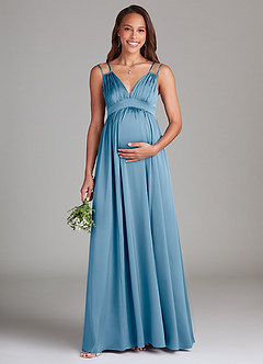 Azazie Emree vestidos de dama de honor de maternidad Vestido de Corte En A Con bolsillos Hasta el suelo Satén Elástico image1