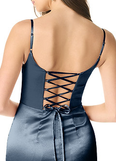 Azazie Maliyah Final Sale Dusty Blue Sheath Corset Metallic Satin Dress image5