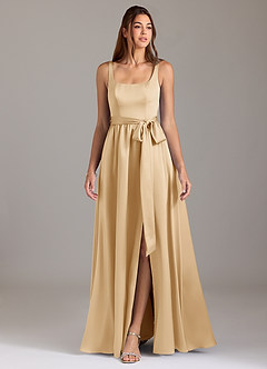 Azazie Elliott Robes de demoiselle d'honneur Robe Trapèze en Satin extensible avec poches Or image3