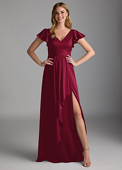 Azazie Omari Bridesmaid Dresses Burgundy A-Line Stretch Satin Dress image6