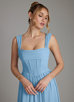 Azazie Caterina Bridesmaid Dresses Steel Blue A-Line Corset Chiffon Dress image3