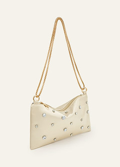 front Bolsa de ombro ajustável em cetim com detalhes em strass