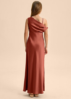 Azazie Emerson Junior Abito Tubino in Raso Elasticizzato a Spalla Scoperta Terracotta image2