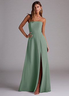 Azazie Wren Robes de demoiselle d'honneur Robe Trapèze Convertible en Mousseline de soie Fente Latérale Sauge D'argent image5