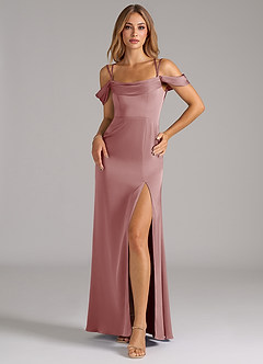 Azazie Callan Bridesmaid Dresses Dusty Rose A-Line Pleated Stretch Satin Convertible Dress image3