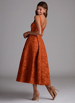 Azazie Amalie Robes de demoiselle d'honneur Robe Trapèze en Blumen-Burnout Plissée Paprika image2