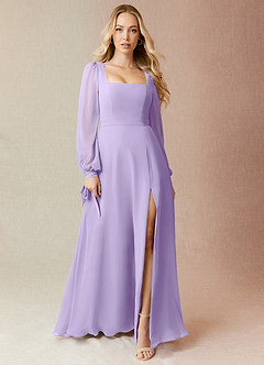 Azazie Leonia Robes de demoiselle d'honneur Robe Trapèze en Mousseline de soie Manche longue Lilas image3