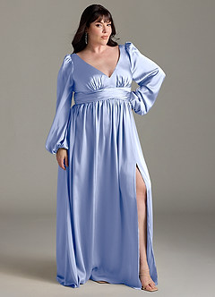 Azazie Norah Brautjungfernkleider A-Linie Stretch-Satin Kleid Eis image9