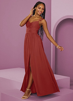 Barbie ♥ Azazie Abiti da Damigella Abito A-Line in Chiffon Plissettato Terracotta image13
