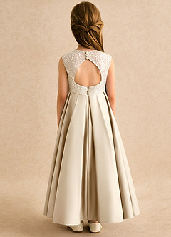 Azazie Candy Girl Blumenmädchenkleider Ballkleid Schleifen Matte Satin Kleid Champagner image2