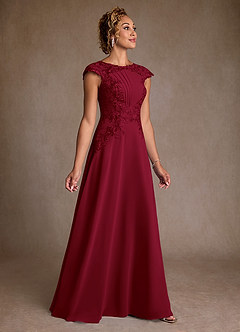 Azazie Christi Mother of the Bride Dresses Burgundy A-Line Lace Chiffon Dress image3