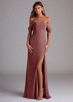 Azazie Saige Bridesmaid Dresses Desert Rose A-Line Off the Shoulder Chiffon Convertible Dress image1